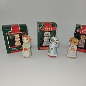3 ~ Hallmark Keepsake Ornament 1989-91  "Christmas Kitty" Porcelain (EUC)